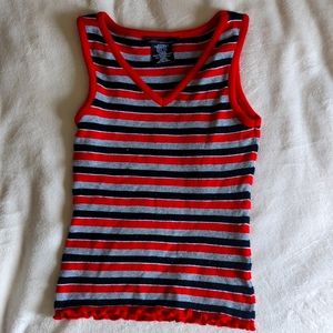 No boundaries brand striped metallic sleeveless v neck sweater. size small.